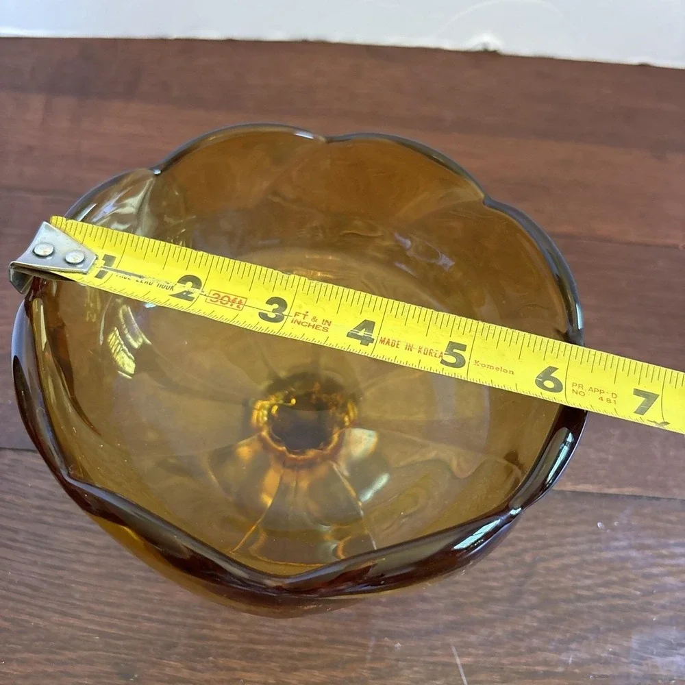 MCM 1960s Viking Glass Amber Compote 8-petal Twisted Swirl Footed Pedestal 5.25